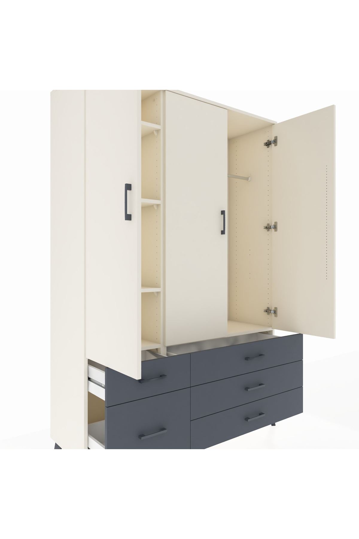 Hyperion Dolap 5 Raflı 5 Çekmeceli Tek Askılı 132x44x195 Aytaşı-Aytaşı/Antrasit