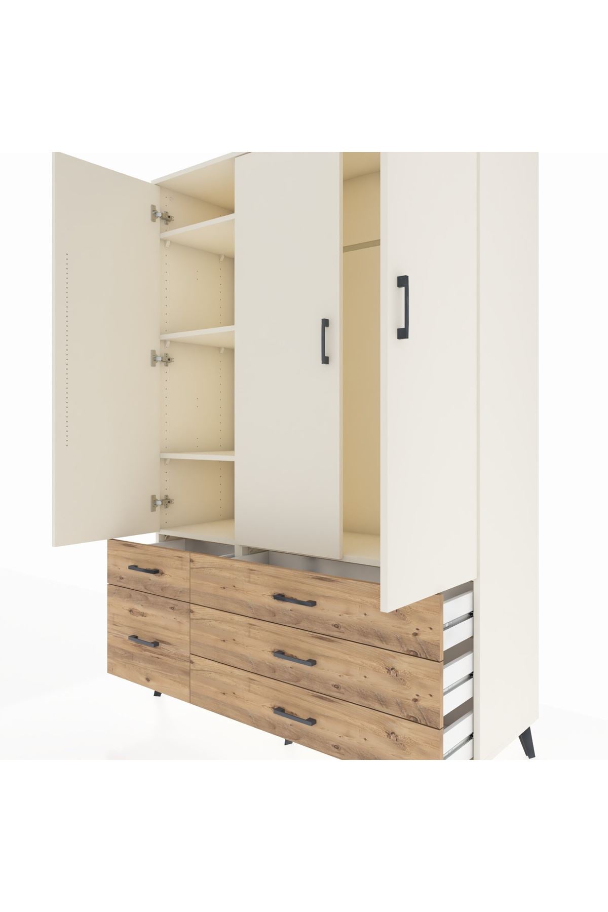 Hyperion Dolap 5 Raflı 5 Çekmeceli Tek Askılı 132x44x195 Aytaşı-Aytaşı/Çam