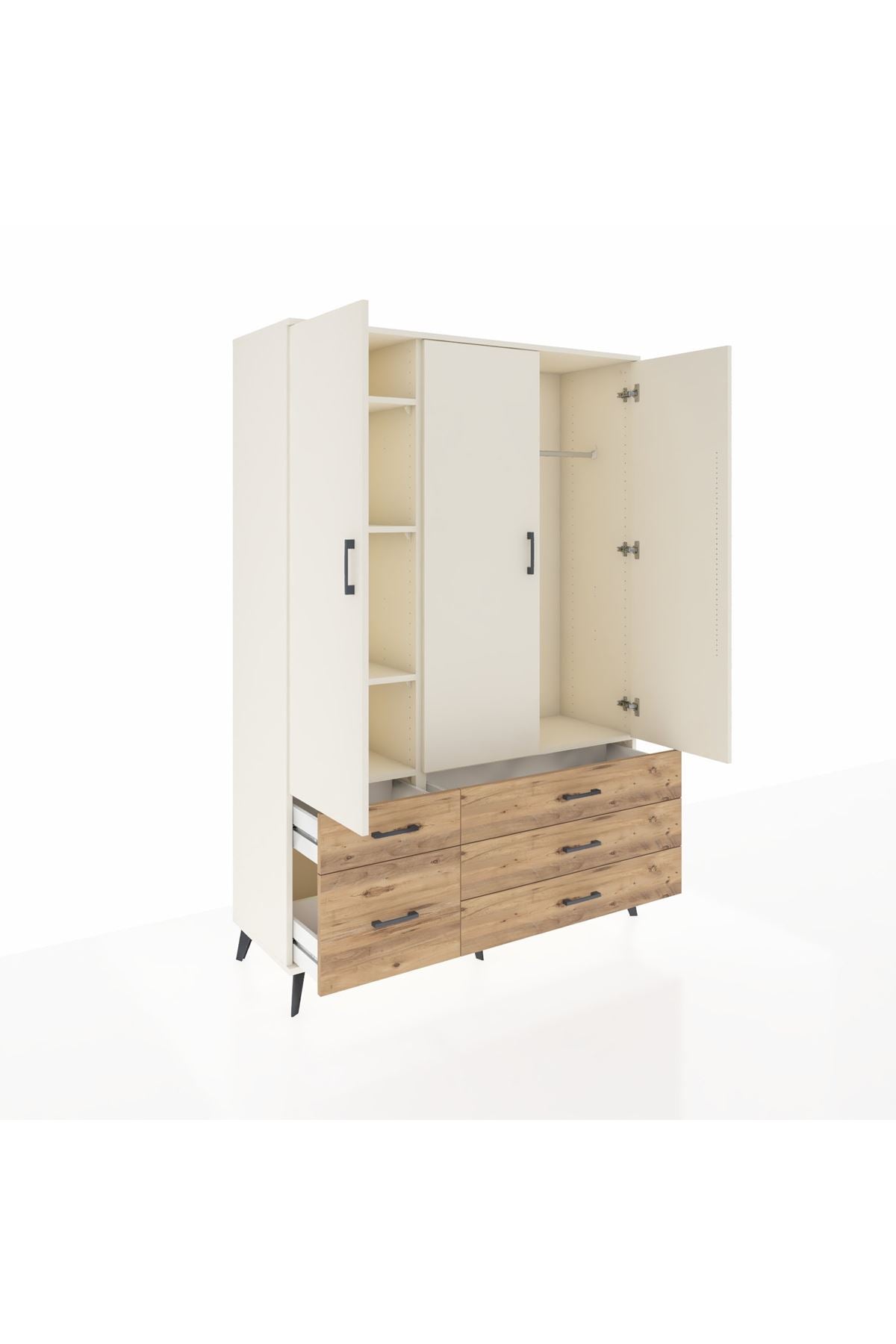 Hyperion Dolap 5 Raflı 5 Çekmeceli Tek Askılı 132x44x195 Aytaşı-Aytaşı/Çam