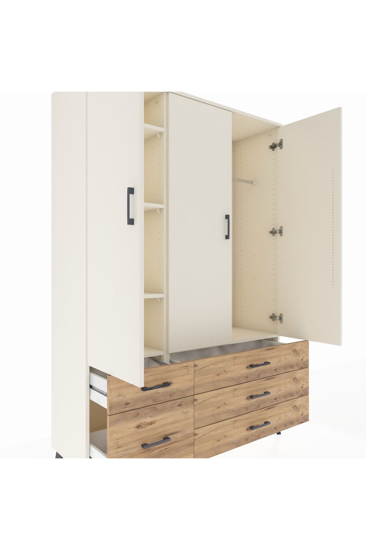 Hyperion Dolap 5 Raflı 5 Çekmeceli Tek Askılı 132x44x195 Aytaşı-Aytaşı/Çam