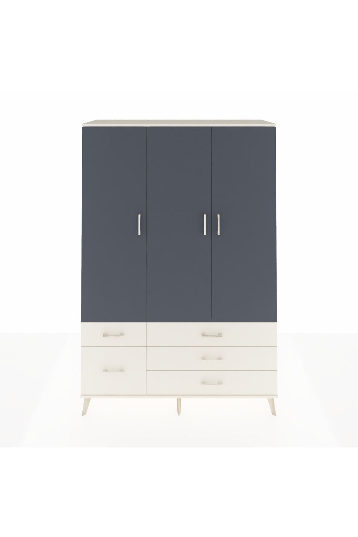 Hyperion Dolap 5 Raflı 5 Çekmeceli Tek Askılı 132x44x195 Aytaşı-Antrasit/Aytaşı