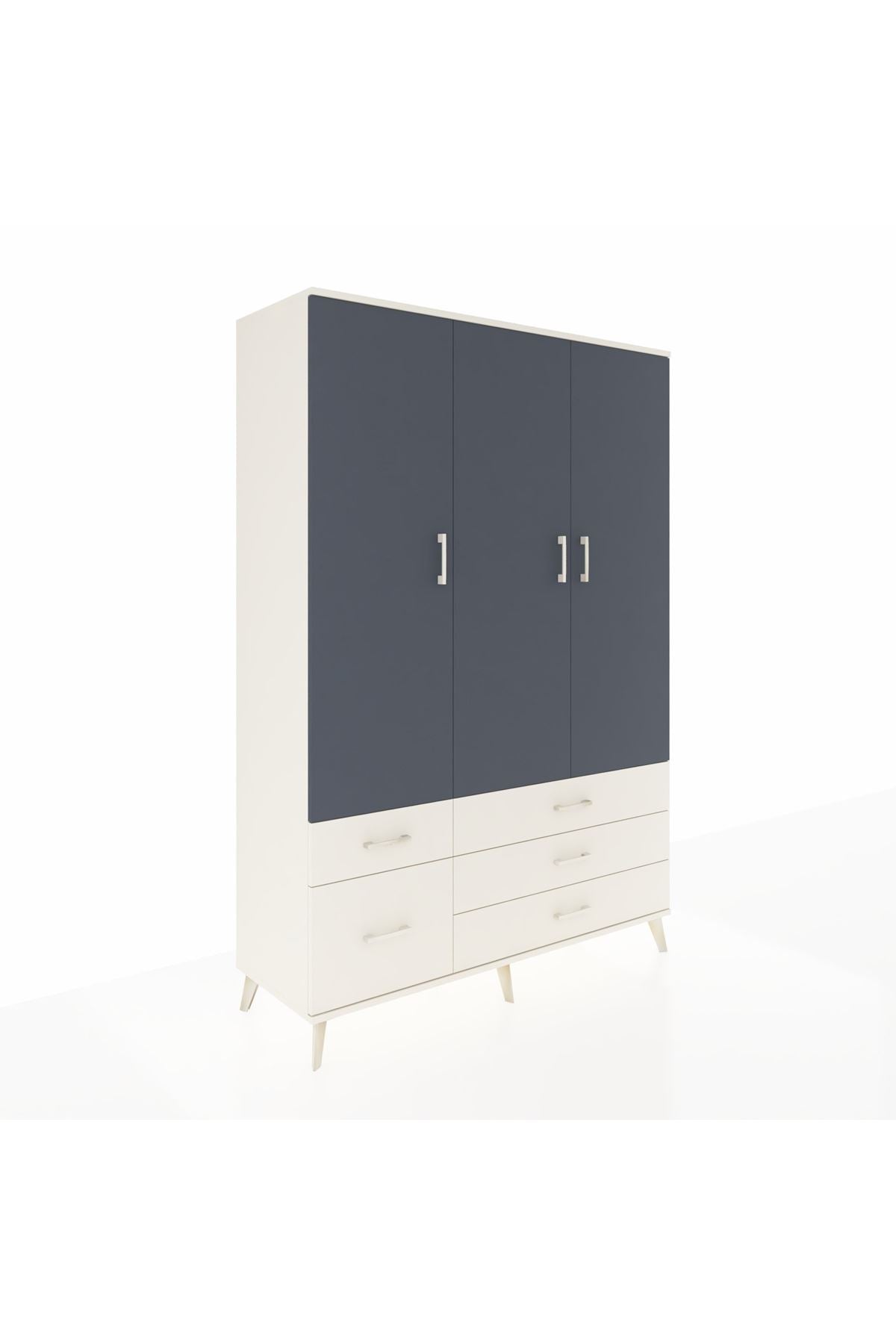 Hyperion Dolap 5 Raflı 5 Çekmeceli Tek Askılı 132x44x195 Aytaşı-Antrasit/Aytaşı