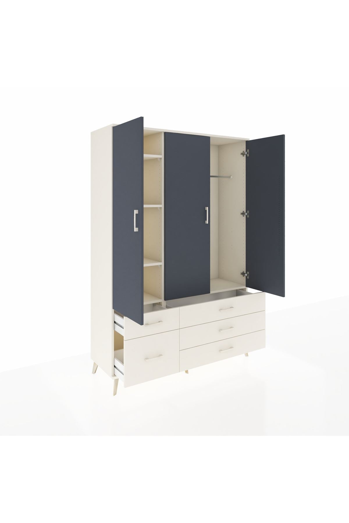 Hyperion Dolap 5 Raflı 5 Çekmeceli Tek Askılı 132x44x195 Aytaşı-Antrasit/Aytaşı