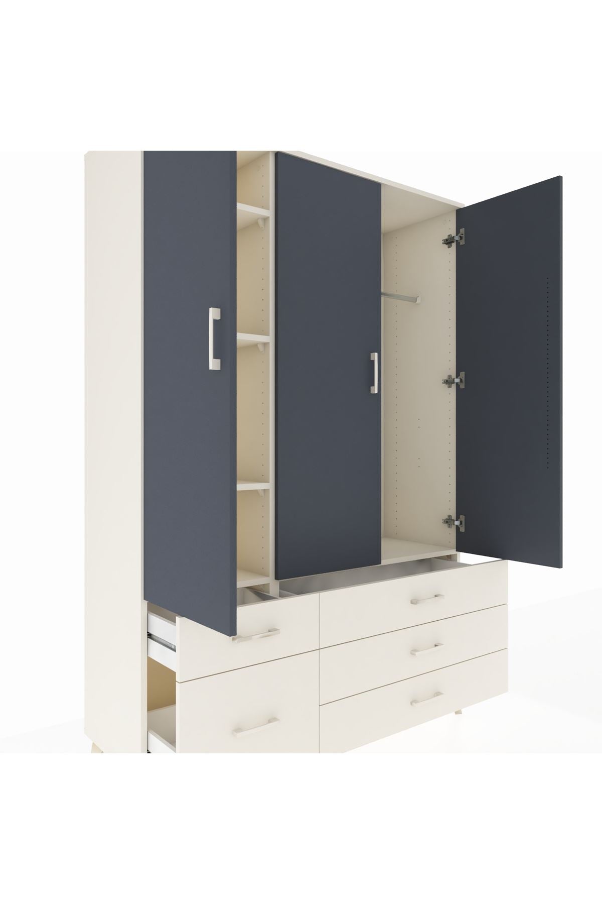 Hyperion Dolap 5 Raflı 5 Çekmeceli Tek Askılı 132x44x195 Aytaşı-Antrasit/Aytaşı