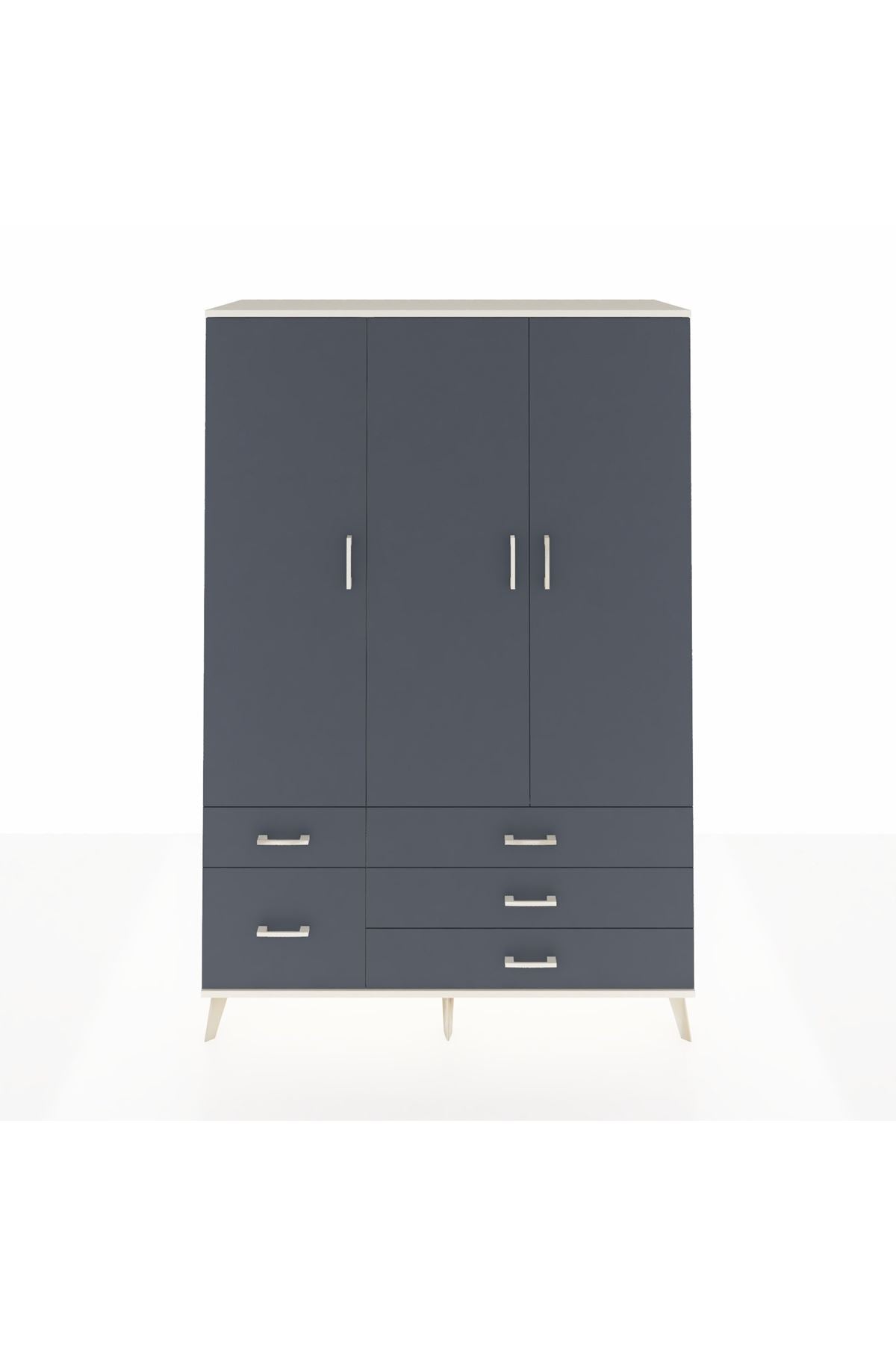 Hyperion Dolap 5 Raflı 5 Çekmeceli Tek Askılı 132x44x195 Aytaşı-Antrasit/Antrasit