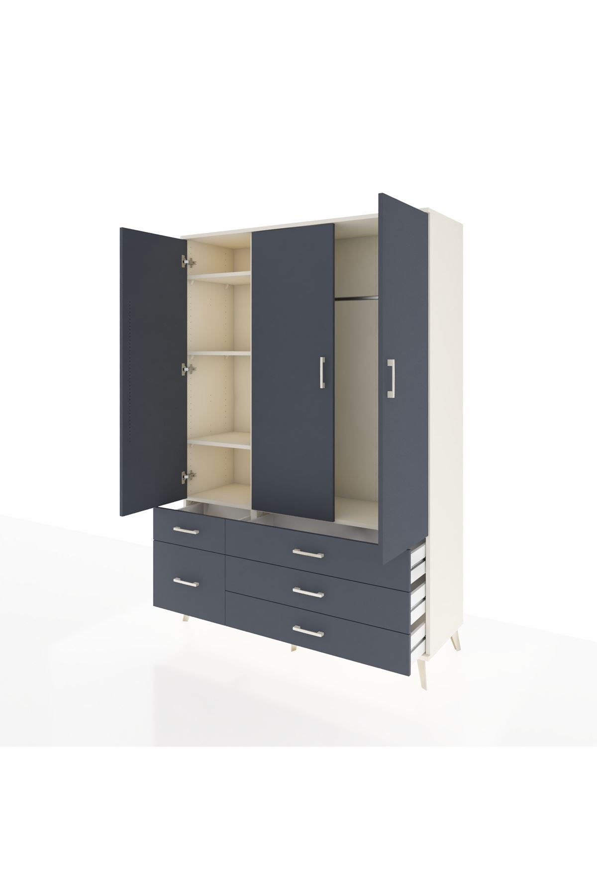 Hyperion Dolap 5 Raflı 5 Çekmeceli Tek Askılı 132x44x195 Aytaşı-Antrasit/Antrasit