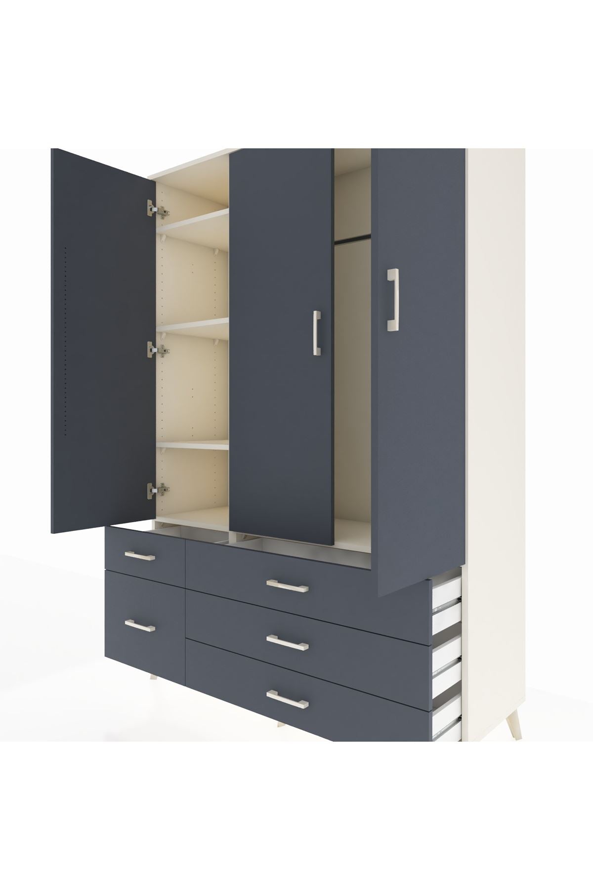 Hyperion Dolap 5 Raflı 5 Çekmeceli Tek Askılı 132x44x195 Aytaşı-Antrasit/Antrasit