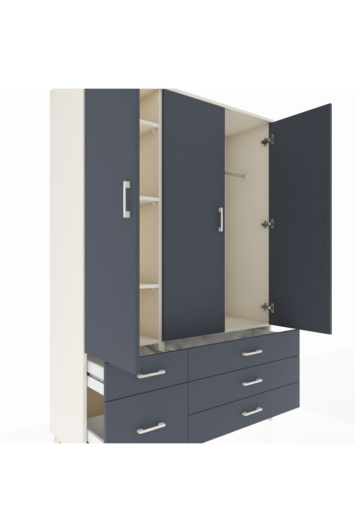 Hyperion Dolap 5 Raflı 5 Çekmeceli Tek Askılı 132x44x195 Aytaşı-Antrasit/Antrasit