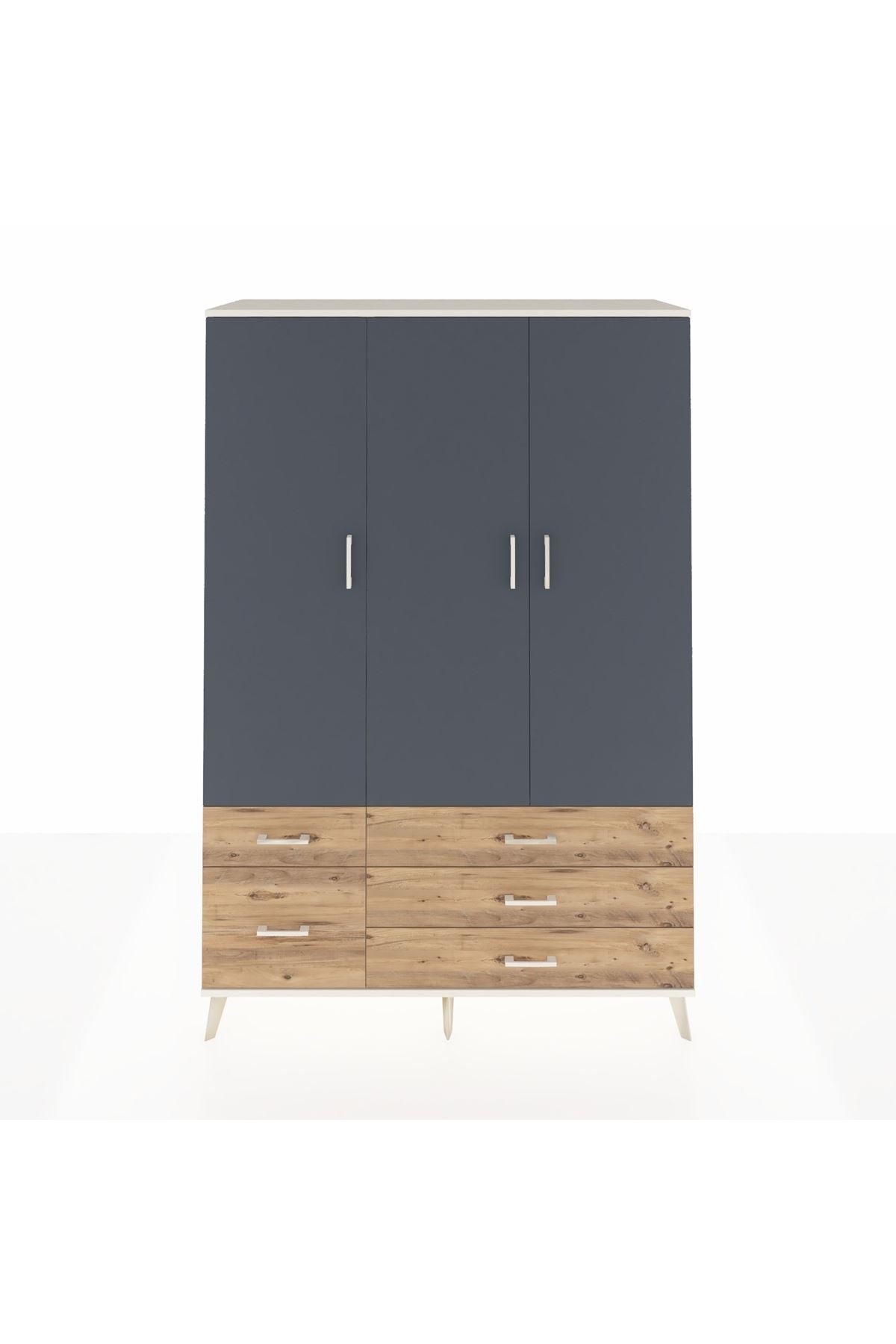 Hyperion Dolap 5 Raflı 5 Çekmeceli Tek Askılı 132x44x195 Aytaşı-Antrasit/Çam