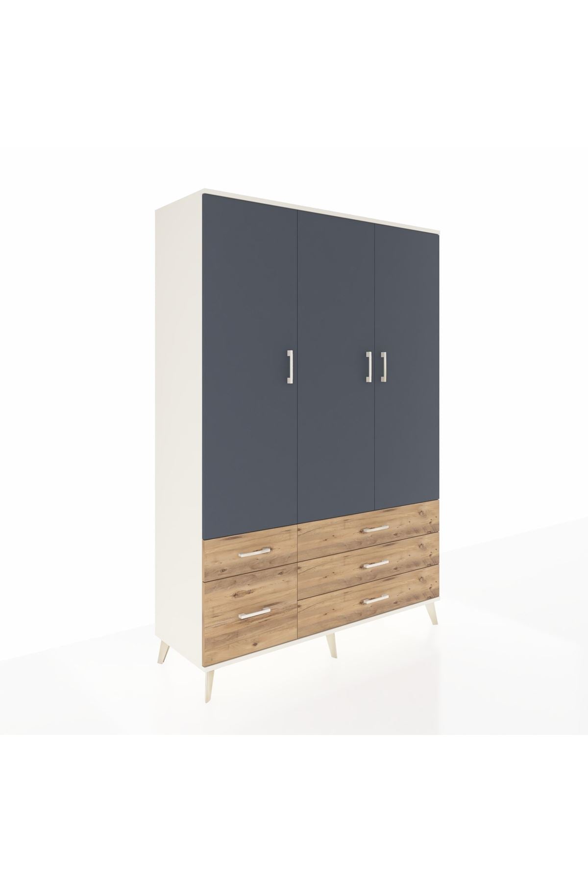 Hyperion Dolap 5 Raflı 5 Çekmeceli Tek Askılı 132x44x195 Aytaşı-Antrasit/Çam