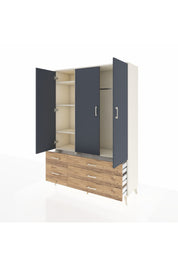 Hyperion Dolap 5 Raflı 5 Çekmeceli Tek Askılı 132x44x195 Aytaşı-Antrasit/Çam