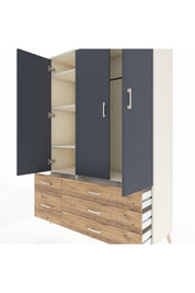 Hyperion Dolap 5 Raflı 5 Çekmeceli Tek Askılı 132x44x195 Aytaşı-Antrasit/Çam