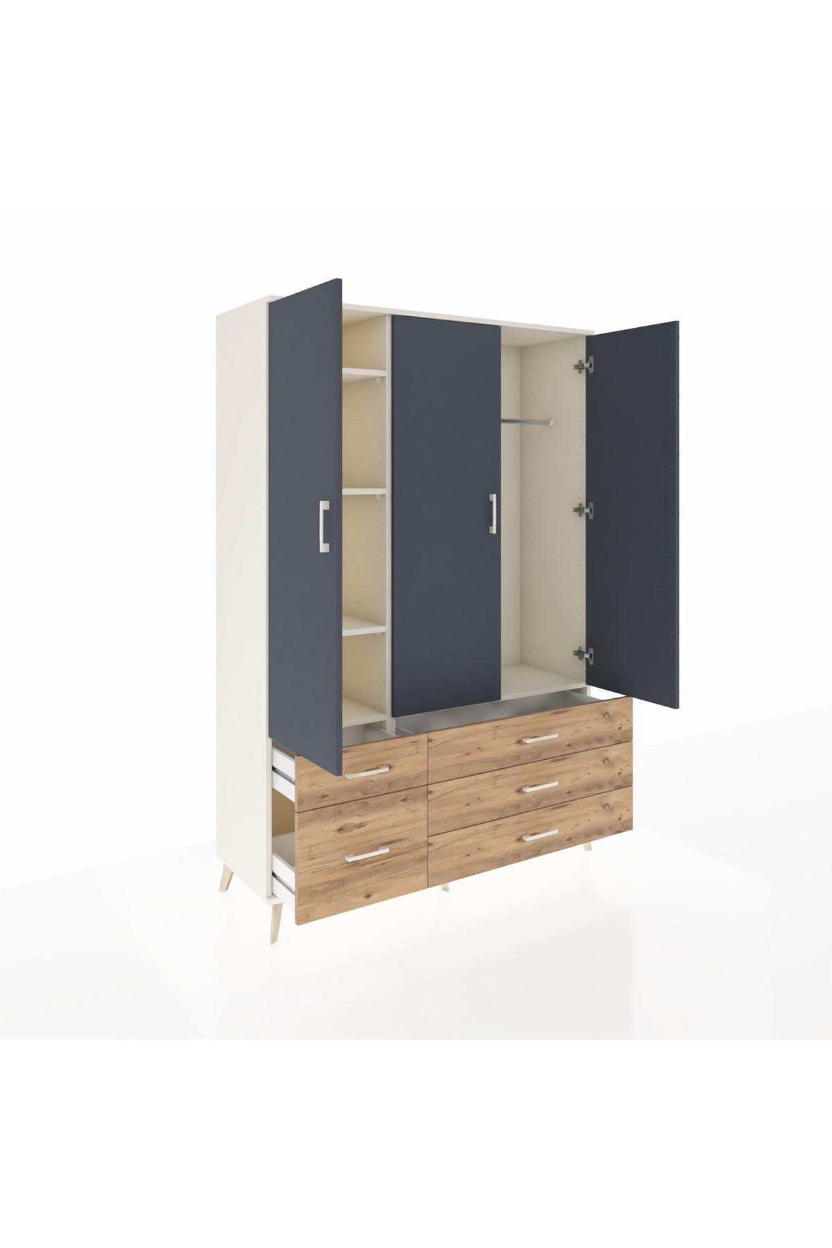 Hyperion Dolap 5 Raflı 5 Çekmeceli Tek Askılı 132x44x195 Aytaşı-Antrasit/Çam