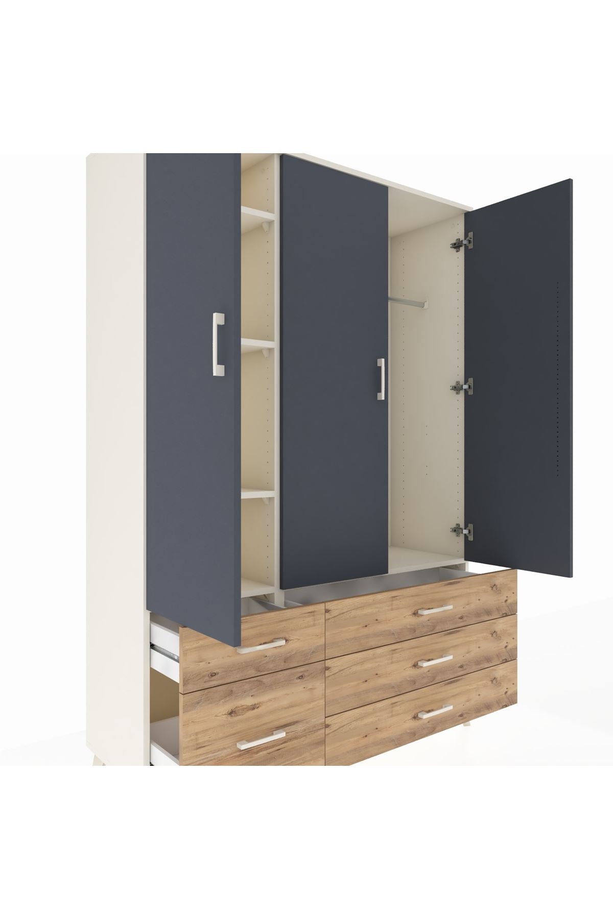 Hyperion Dolap 5 Raflı 5 Çekmeceli Tek Askılı 132x44x195 Aytaşı-Antrasit/Çam