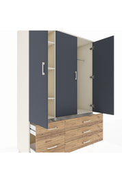 Hyperion Dolap 5 Raflı 5 Çekmeceli Tek Askılı 132x44x195 Aytaşı-Antrasit/Çam