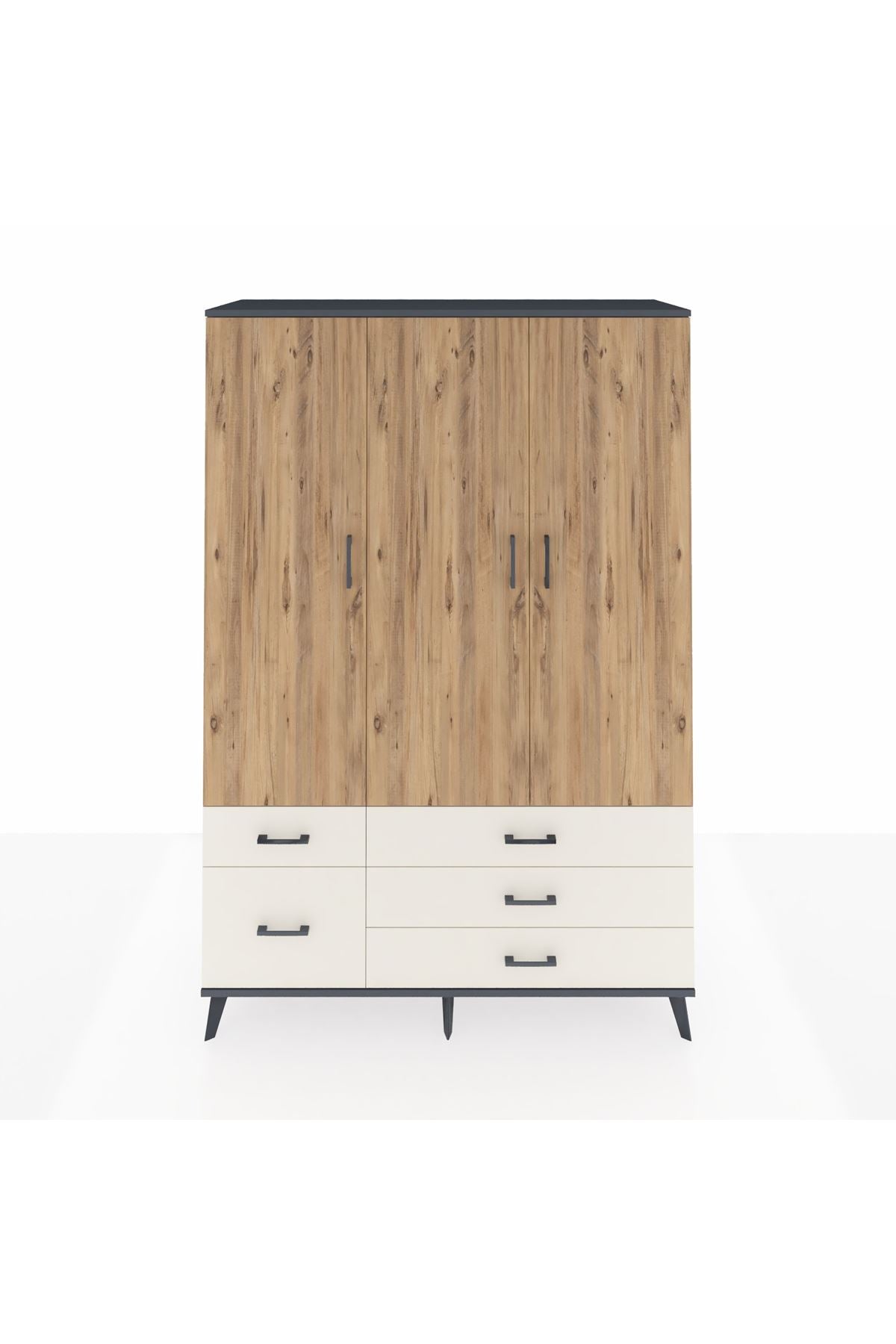 Hyperion Dolap 5 Raflı 5 Çekmeceli Tek Askılı 132x44x195 Antrasit-Çam/Aytaşı