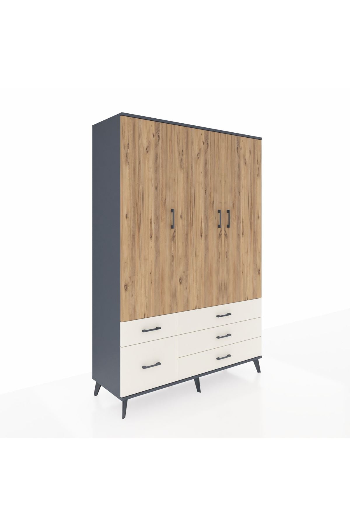 Hyperion Dolap 5 Raflı 5 Çekmeceli Tek Askılı 132x44x195 Antrasit-Çam/Aytaşı