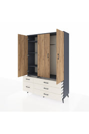 Hyperion Dolap 5 Raflı 5 Çekmeceli Tek Askılı 132x44x195 Antrasit-Çam/Aytaşı