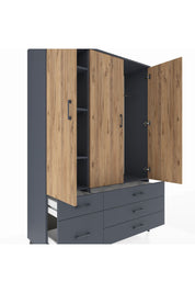 Hyperion Dolap 5 Raflı 5 Çekmeceli Tek Askılı 132x44x195 Antrasit-Çam/Antrasit