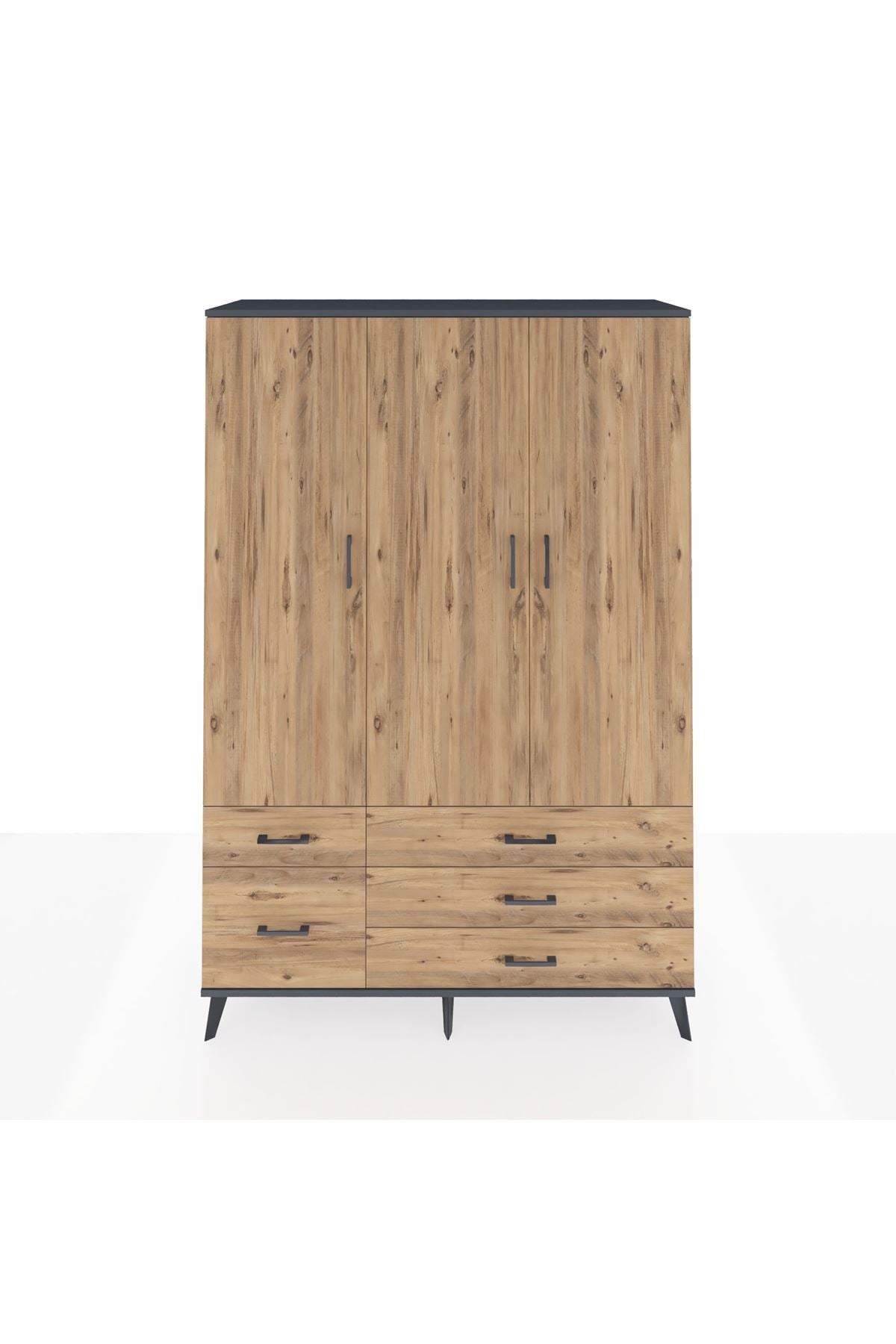 Hyperion Dolap 5 Raflı 5 Çekmeceli Tek Askılı 132x44x195 Antrasit-Çam/Çam