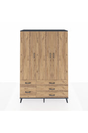 Hyperion Dolap 5 Raflı 5 Çekmeceli Tek Askılı 132x44x195 Antrasit-Çam/Çam