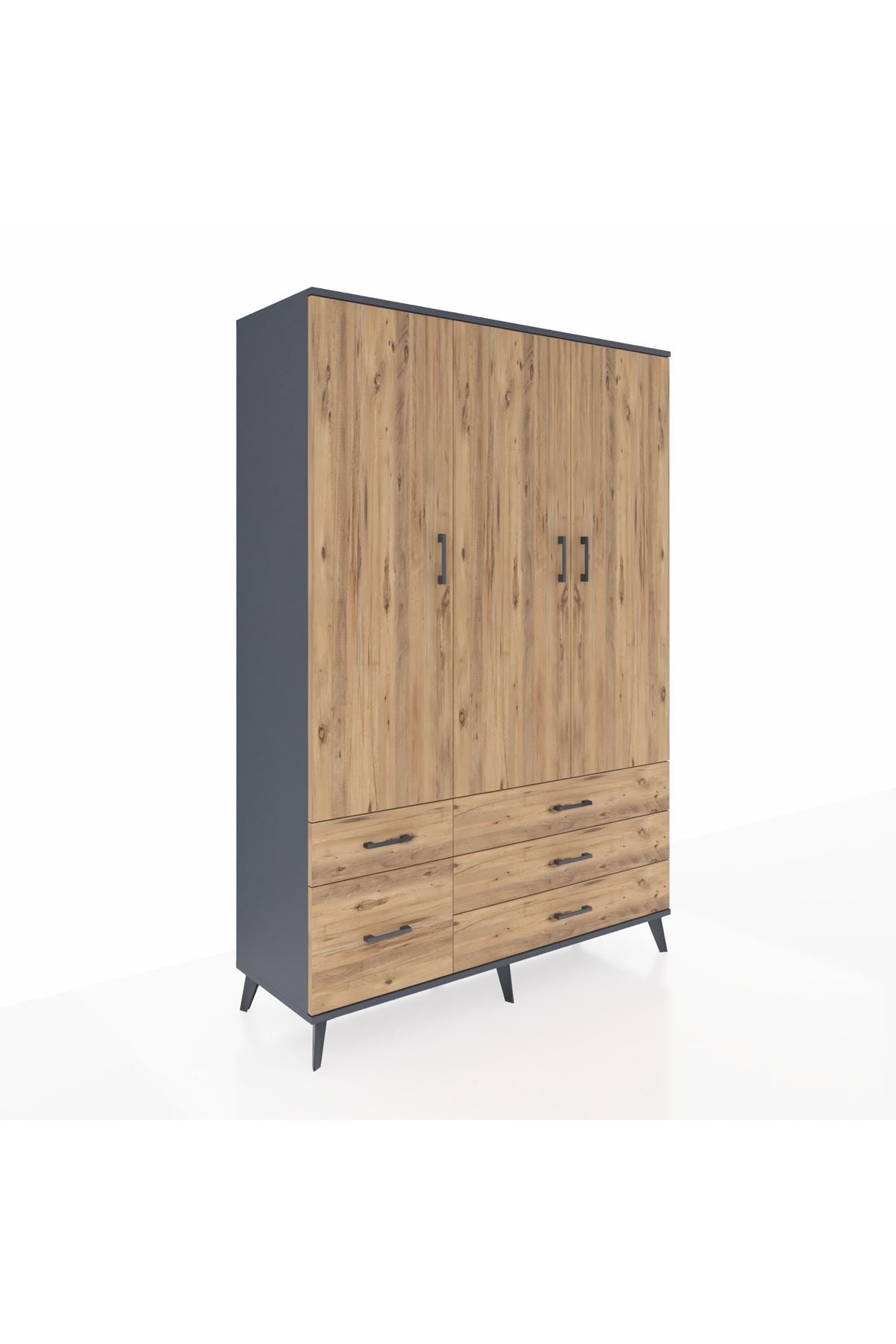 Hyperion Dolap 5 Raflı 5 Çekmeceli Tek Askılı 132x44x195 Antrasit-Çam/Çam