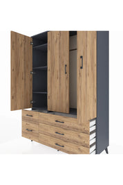 Hyperion Dolap 5 Raflı 5 Çekmeceli Tek Askılı 132x44x195 Antrasit-Çam/Çam