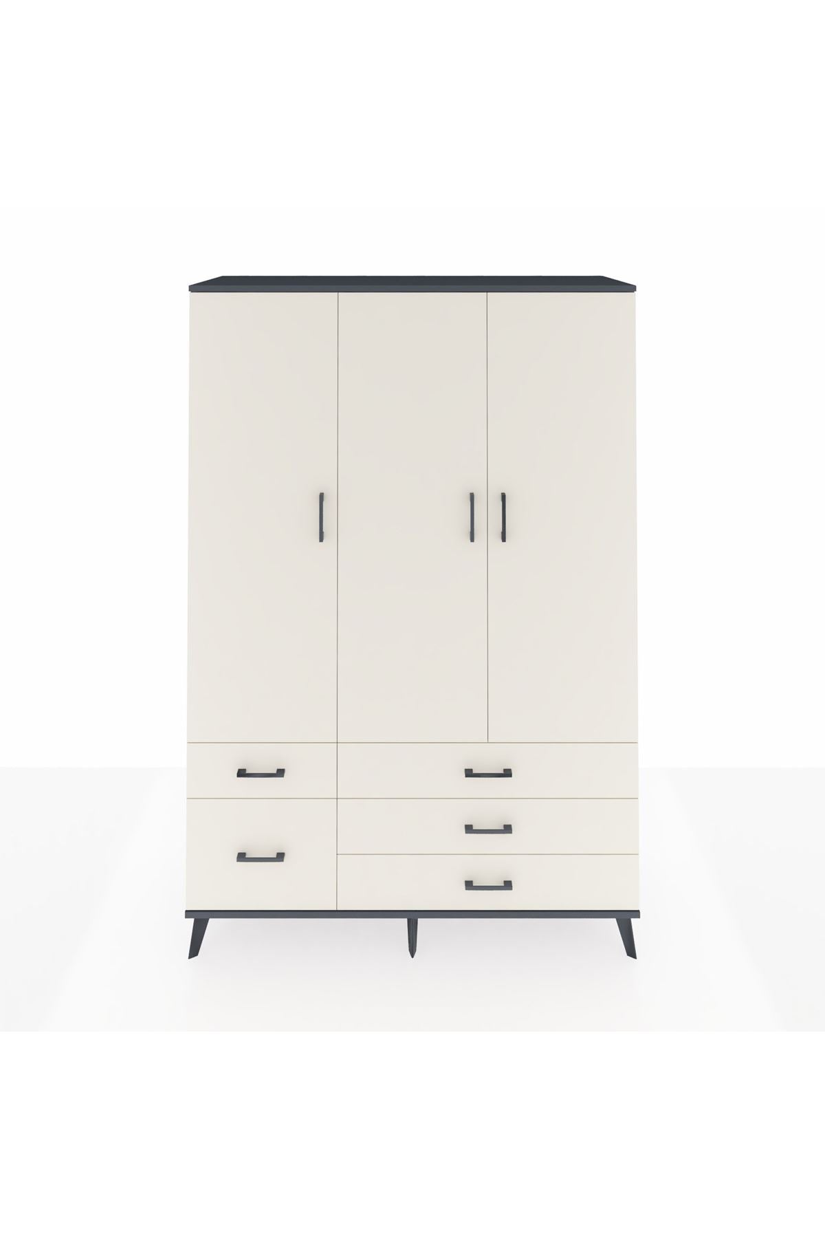 Hyperion Dolap 5 Raflı 5 Çekmeceli Tek Askılı 132x44x195 Antrasit-Aytaşı/Aytaşı