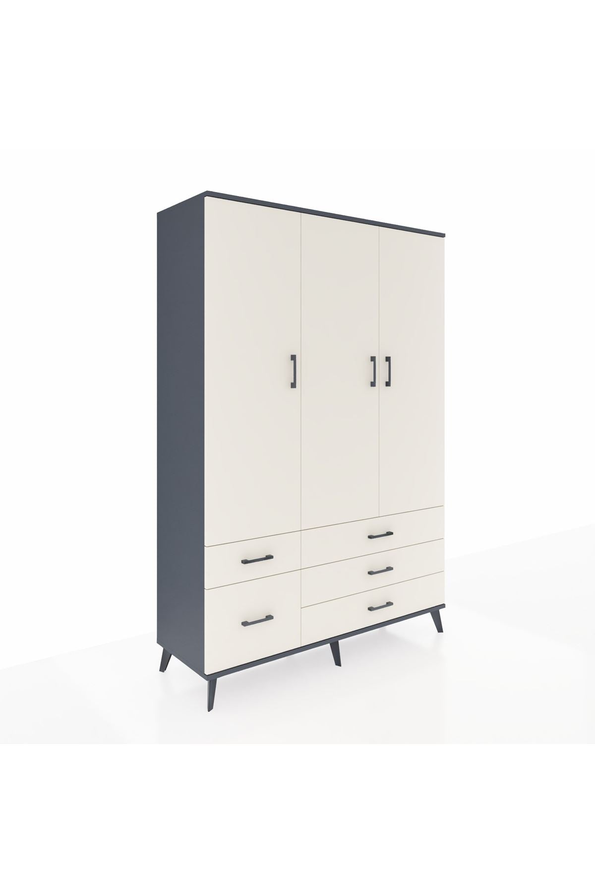 Hyperion Dolap 5 Raflı 5 Çekmeceli Tek Askılı 132x44x195 Antrasit-Aytaşı/Aytaşı