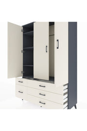 Hyperion Dolap 5 Raflı 5 Çekmeceli Tek Askılı 132x44x195 Antrasit-Aytaşı/Aytaşı