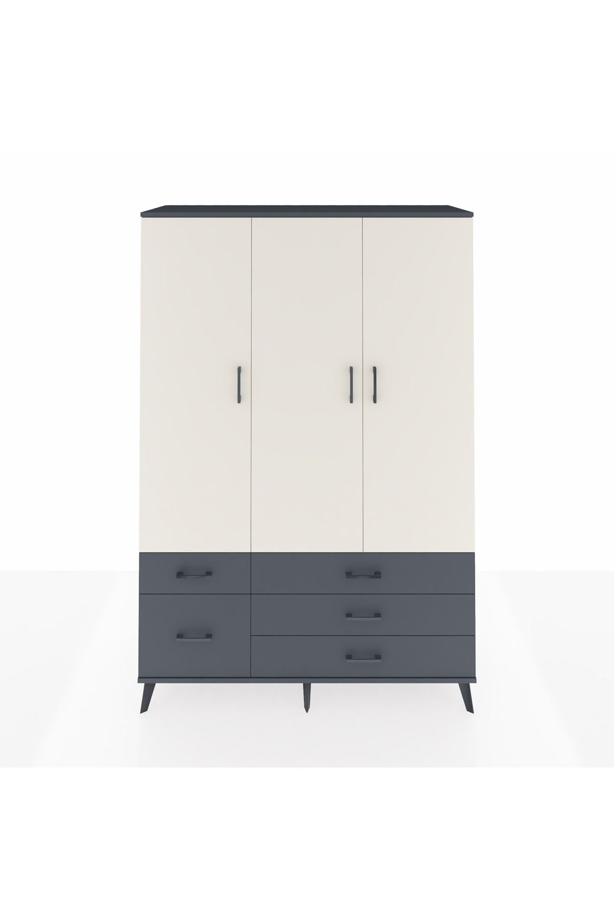 Hyperion Dolap 5 Raflı 5 Çekmeceli Tek Askılı 132x44x195 Antrasit-Aytaşı/Antrasit