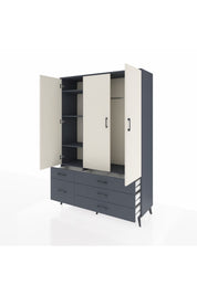 Hyperion Dolap 5 Raflı 5 Çekmeceli Tek Askılı 132x44x195 Antrasit-Aytaşı/Antrasit