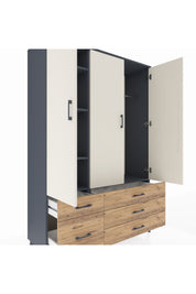 Hyperion Dolap 5 Raflı 5 Çekmeceli Tek Askılı 132x44x195 Antrasit-Aytaşı/Çam