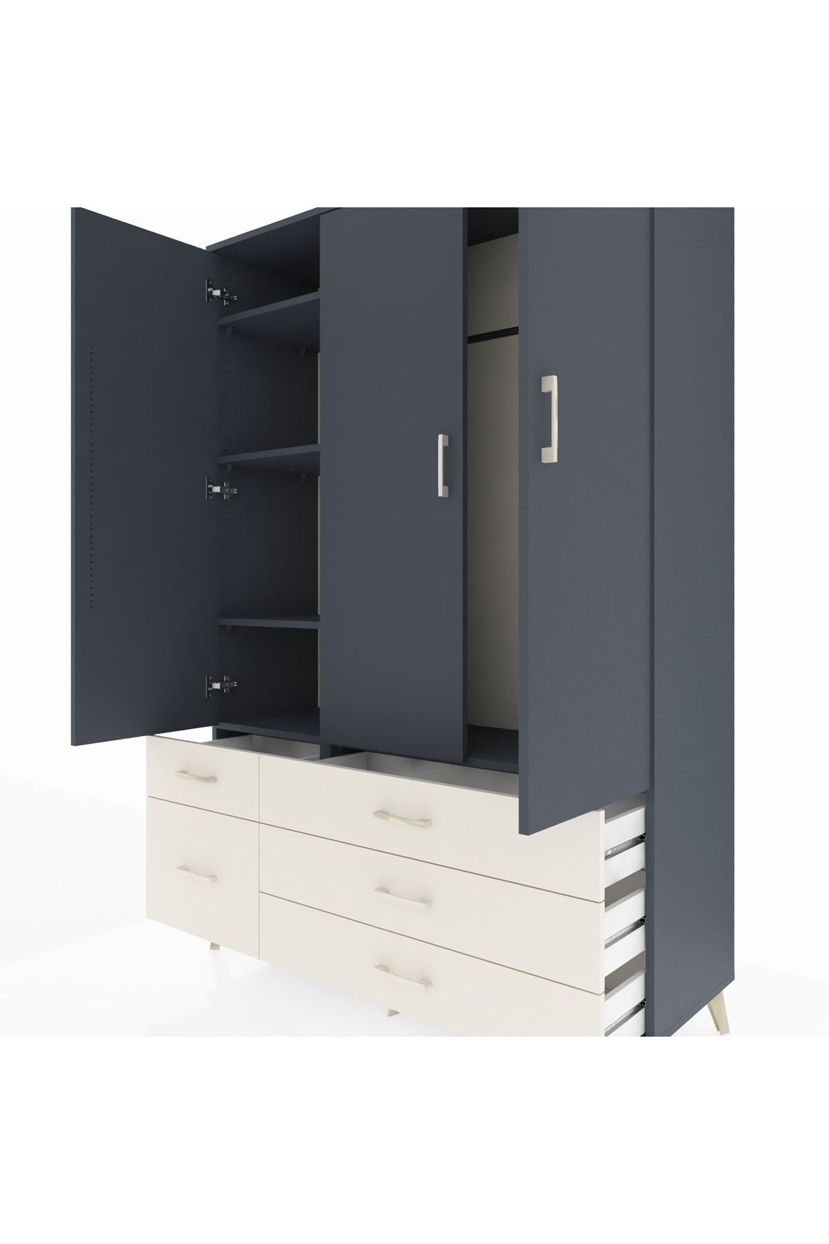 Hyperion Dolap 5 Raflı 5 Çekmeceli Tek Askılı 132x44x195 Antrasit-Antrasit/Aytaşı