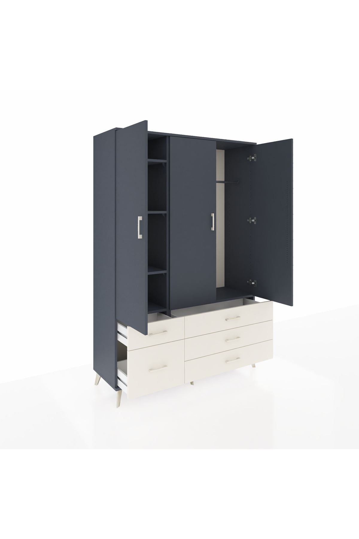 Hyperion Dolap 5 Raflı 5 Çekmeceli Tek Askılı 132x44x195 Antrasit-Antrasit/Aytaşı