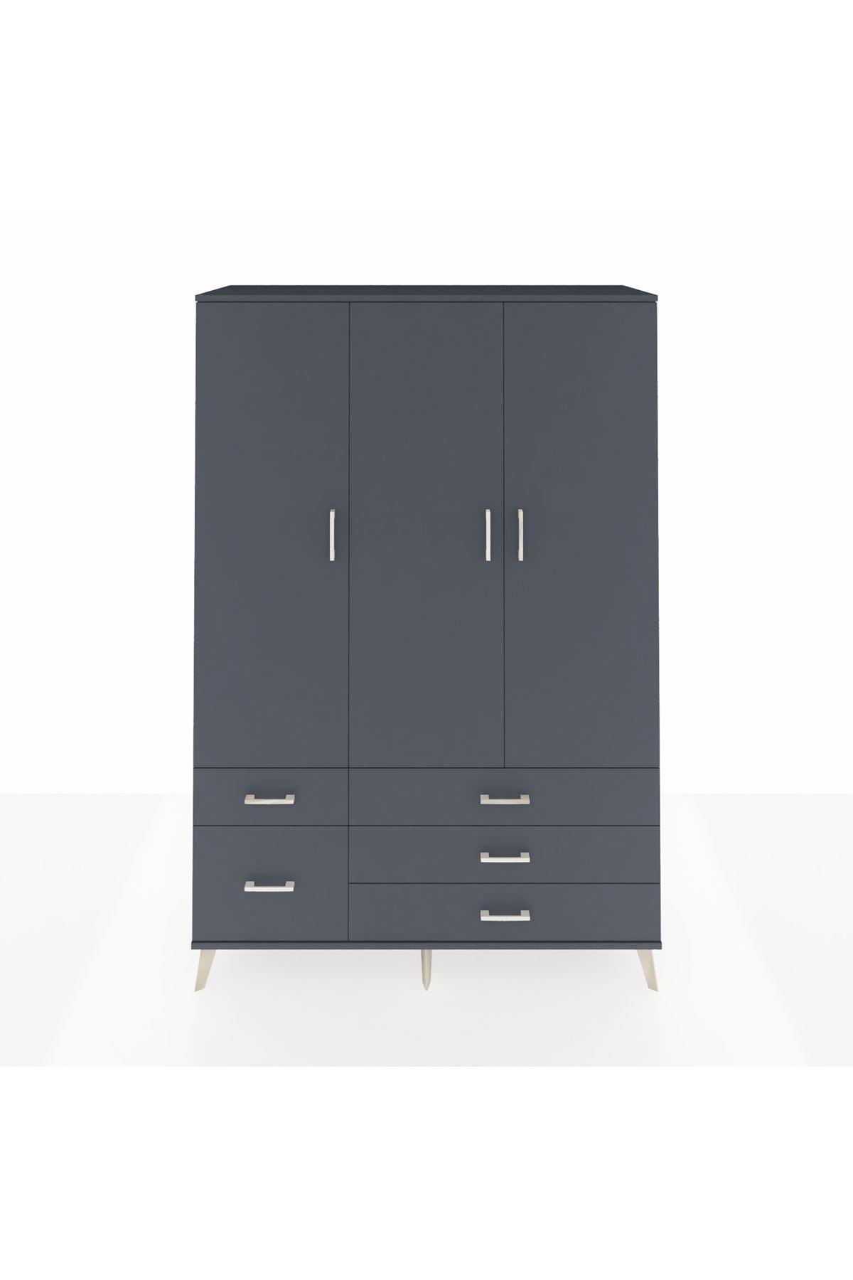 Hyperion Dolap 5 Raflı 5 Çekmeceli Tek Askılı 132x44x195 Antrasit-Antrasit/Antrasit