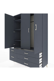 Hyperion Dolap 5 Raflı 5 Çekmeceli Tek Askılı 132x44x195 Antrasit-Antrasit/Antrasit