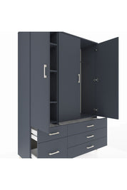 Hyperion Dolap 5 Raflı 5 Çekmeceli Tek Askılı 132x44x195 Antrasit-Antrasit/Antrasit