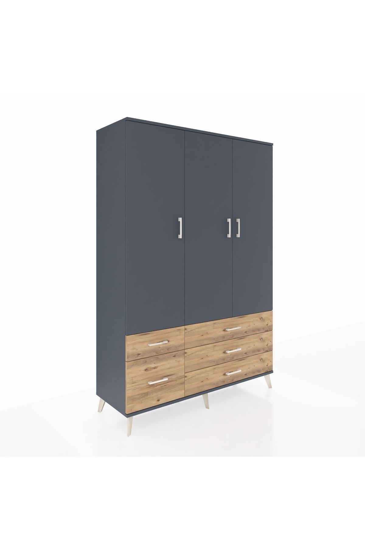 Hyperion Dolap 5 Raflı 5 Çekmeceli Tek Askılı 132x44x195 Antrasit-Antrasit/Çam