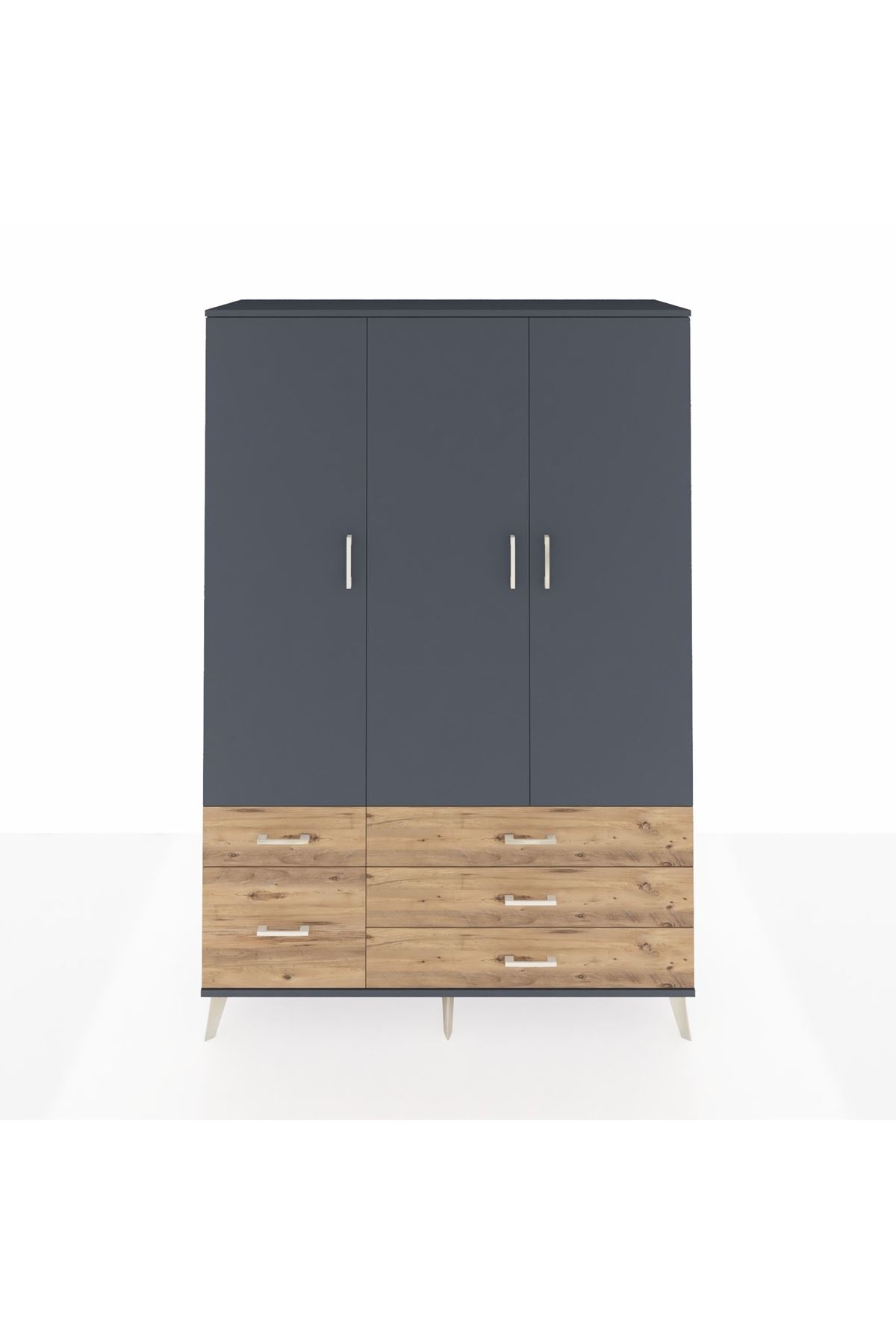 Hyperion Dolap 5 Raflı 5 Çekmeceli Tek Askılı 132x44x195 Antrasit-Antrasit/Çam