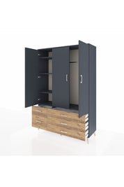 Hyperion Dolap 5 Raflı 5 Çekmeceli Tek Askılı 132x44x195 Antrasit-Antrasit/Çam