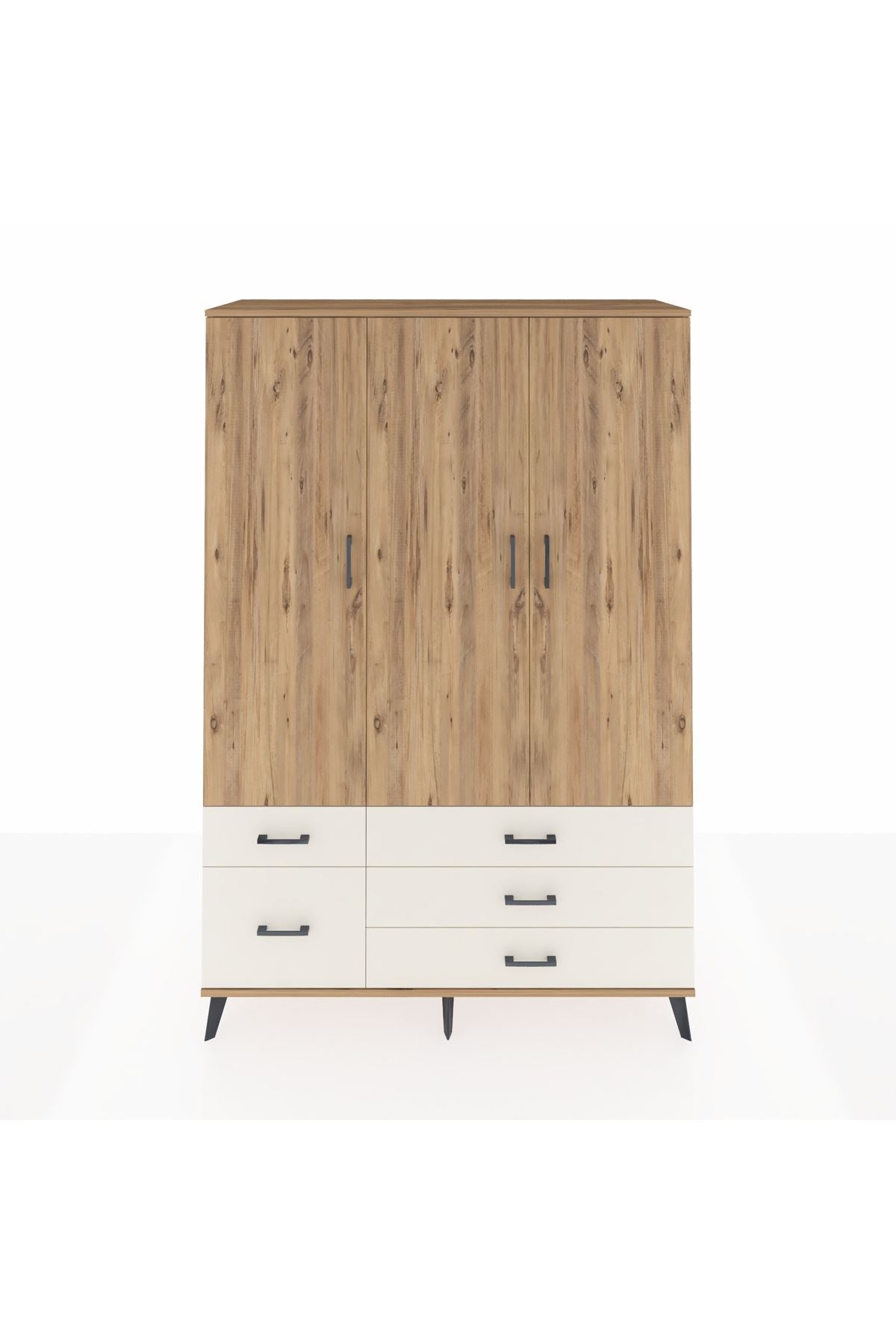 Hyperion Dolap 5 Raflı 5 Çekmeceli Tek Askılı 132x44x195 Çam-Çam/Aytaşı