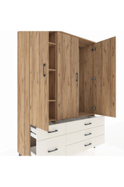 Hyperion Dolap 5 Raflı 5 Çekmeceli Tek Askılı 132x44x195 Çam-Çam/Aytaşı