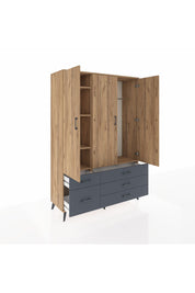 Hyperion Dolap 5 Raflı 5 Çekmeceli Tek Askılı 132x44x195 Çam-Çam/Antrasit