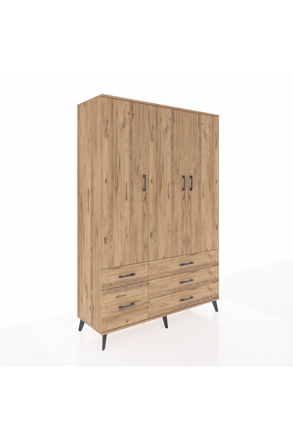 Hyperion Dolap 5 Raflı 5 Çekmeceli Tek Askılı 132x44x195 Çam-Çam/Çam