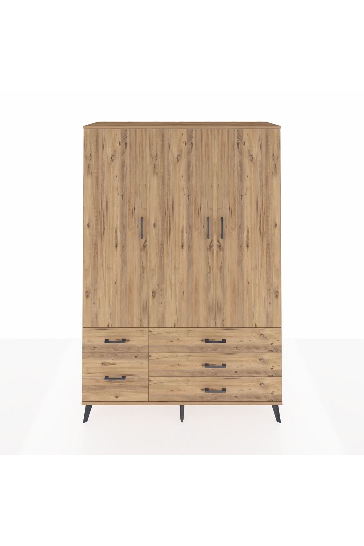 Hyperion Dolap 5 Raflı 5 Çekmeceli Tek Askılı 132x44x195 Çam-Çam/Çam