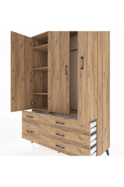 Hyperion Dolap 5 Raflı 5 Çekmeceli Tek Askılı 132x44x195 Çam-Çam/Çam