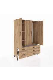 Hyperion Dolap 5 Raflı 5 Çekmeceli Tek Askılı 132x44x195 Çam-Çam/Çam