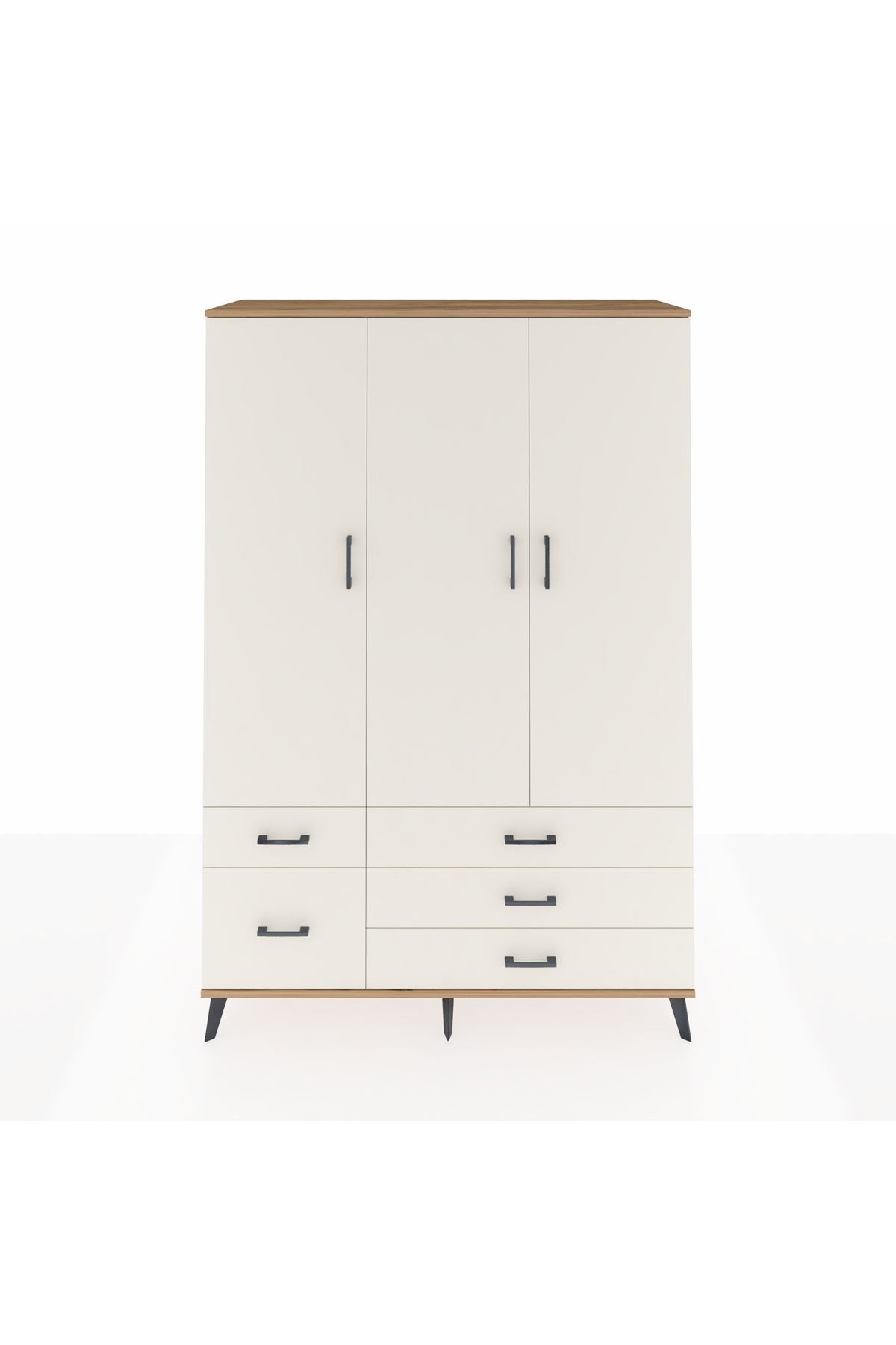 Hyperion Dolap 5 Raflı 5 Çekmeceli Tek Askılı 132x44x195 Çam-Aytaşı/Aytaşı