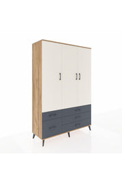 Hyperion Dolap 5 Raflı 5 Çekmeceli Tek Askılı 132x44x195 Çam-Aytaşı/Antrasit